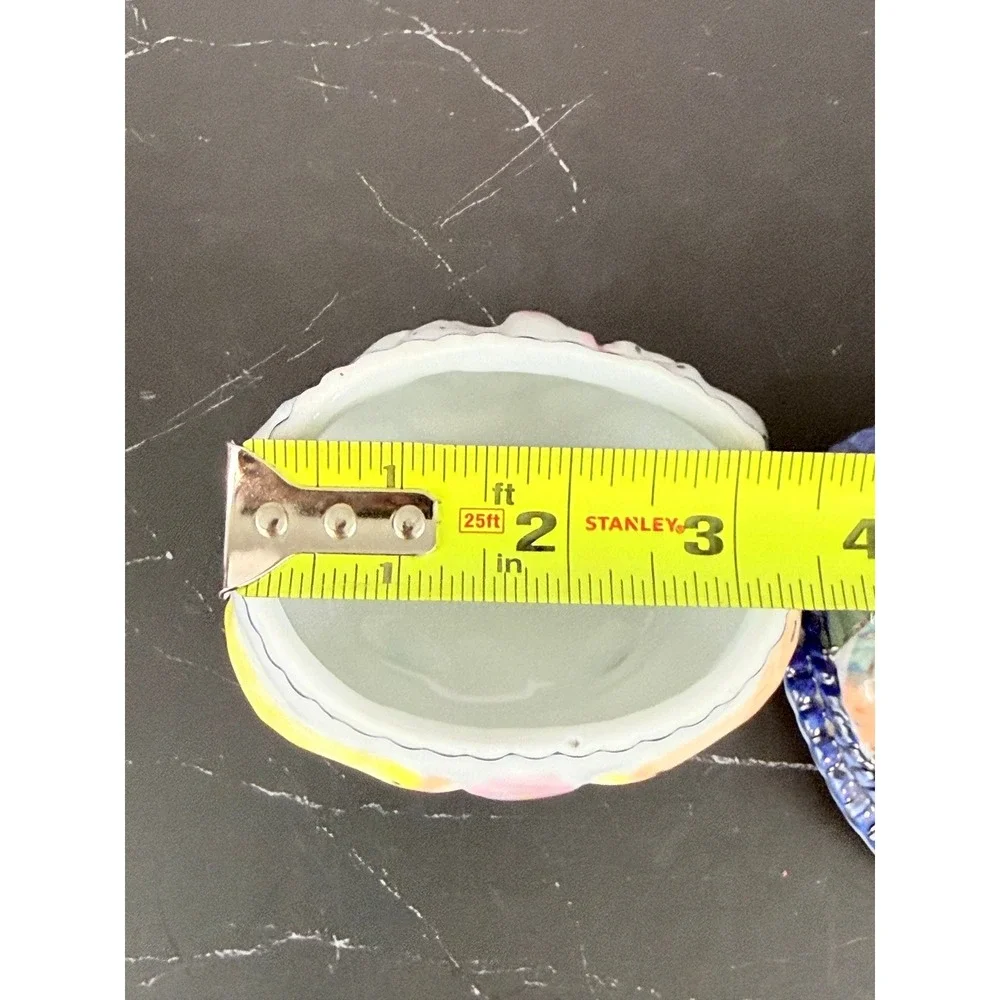 VTG Oval Shaped Footed Ceramic Trinket Box w/ Fruits Flowers Geese Pigs Animals